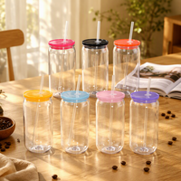 Vente en gros usine : Gobelet en plastique Mason réutilisable de 16 oz en PC avec couvercle coloré et paille pour boire directement