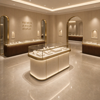 Vitrine de présentation de bijoux en bois et verre personnalisée avec éclairage LED pour les magasins de bijoux en gros