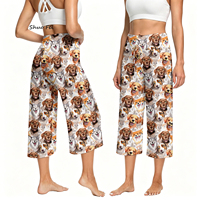 Pantalon Capri de Yoga Taille Haute pour Femme avec Cordon de Serrage, Imprimé Portrait de Chien Mignon, Motif Animal, Jambe Large, Idéal pour la Gym et l'Entraînement