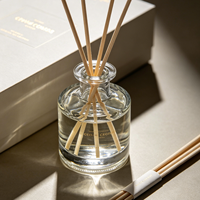 Bouteille diffuseur d'aromathérapie ronde en verre transparent de 100 ml et 200 ml avec bâtonnets et boîte, conteneur d'huile parfumée pour spa et hôtel
