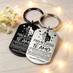Llavero de Acero Inoxidable de Lujo con Placa de Identificación para Perro, Grabado con Mensaje de Amor en Español e Inglés, Llavero para Parejas, Regalo de Aniversario de Boda para <span class=keywords><strong>Mi</strong></span> <span class=keywords><strong>Esposa</strong></span> - Product Image 2