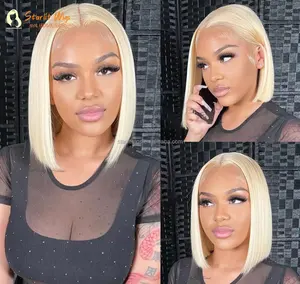 10inch 613 Colour Honey Blonde HD 13x4 Lace Front Wig Short Straight Bob Wigs Human Hair For Black Women