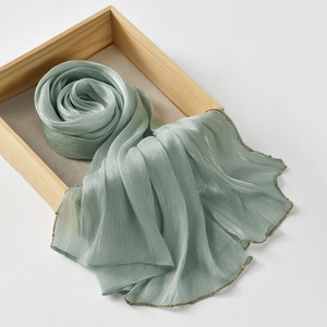 Écharpe longue en <span class=keywords><strong>soie</strong></span> de Chine unie, rafraîchissante et respirante pour l'été, protection solaire - Product Image 3