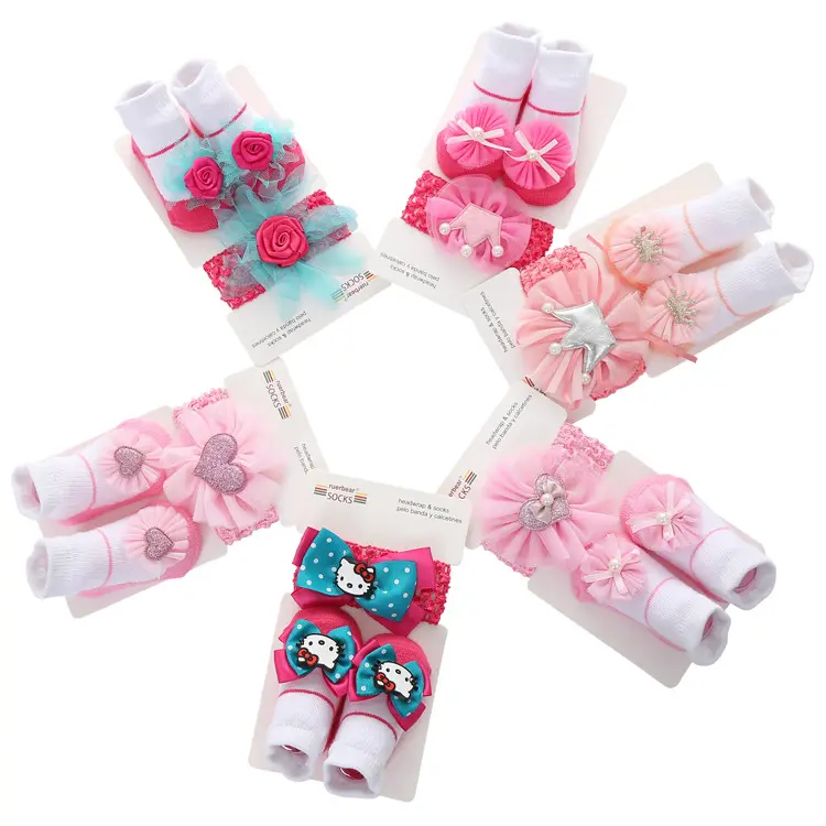 Hot sale baby hair band and socks set baby gift Cute Toddler Newborn Baby Solid Flower Socks Gift Kids Crib Ankle Sock