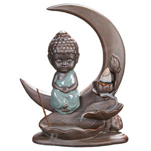 Ywbeyond เตาเผากำยานของตกแต่งบ้าน,ที่เผาธูปรูปพระภิกษุสงฆ์ตัวน้อยที่จุดกำยานน้ำตกควันดอกบัวที่เสียบธูปเซรามิก - Product Image 1