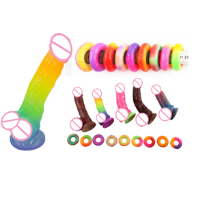 Dildo coloré en silicone souple, forme réaliste, avec base à forte succion, couleurs imprimées, pour les gays et les femmes. - Product Image 1