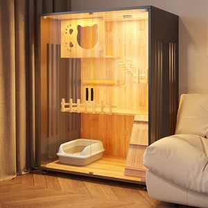 Lüks ahşap büyük uzay Pet kafesleri nem geçirmez inşaat ahşap kedi Villa tırmalamak kurulu kedi evleri - Product Image 4