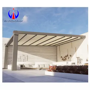 คุณภาพสูงระเบียงอลูมิเนียมพับเก็บได้ Pergola Canopy กันน้ํามอเตอร์กันสาดหลังคาสวนกันสาดไฟฟ้าโมเดิร์น