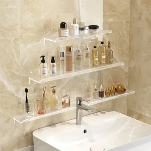 Banyo rafları Traceless akrilik musluk olmayan delikli duvara monte lavabo kozmetik depolama tutucu raf banyo rafları