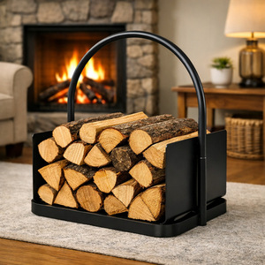 Support à bois de chauffage en métal pour intérieur et extérieur, rectangulaire, en fer noir, accessoire pour cheminée - Product Image 4