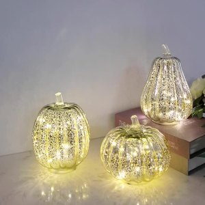 Hot Sale NEW ARRIVAL Durable Waterproof Yellow Green Artificial Pumpkin LED Light Glass Lamp Portable Halloween Decoration - Product Image 4