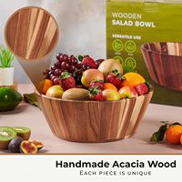 Bol à salade rond en bois ondulé moderne de 12 pouces, durable, multi-usages, extra large, en bois d'acacia, pour la décoration de la maison, le rangement et le service