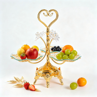 Plateau à collation en métal doré, plateau à bonbons et fruits, centre de table, présentoir à gâteau de mariage, plateau à trois niveaux
