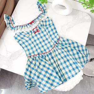 Vestido de Verano Estilo Francés Retro a Cuadros Azules con Mangas Cortas y un Toque de Elegancia, Vestido con Volumen - Product Image 2