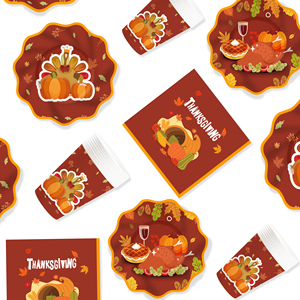 DAMAI Vajilla Desechable Biodegradable de Papel para Fiestas Temáticas de Otoño y Acción de Gracias, Platos y Vasos - Product Image 4
