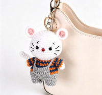 Porte-clés miniature fait main en crochet, figurines animales mignonnes tricotées : Lapin, Ours, Chat, Cochon, Singe, Souris, Abeille, Cheval, Teckel, Chien – Breloque de sac