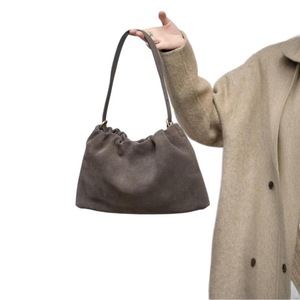 Ruché coréen kaki café concepteur aisselles sac à bandoulière 2 sangles véritable mat daim vache cuir femmes sac à main 2025 Chamois fourre-tout - Product Image 5