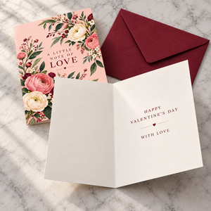 Biglietto d'auguri floreale con sfumature di colore ad acqua, biglietto floreale romantico con sfondo rosa e busta abbinata rosso vino - Product Image 2