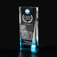 Usine Creative Design Personnalisation Personnelle Trophée Incliné K9 Laser Gravé Bleu Cristal Trophée pour souvenir
