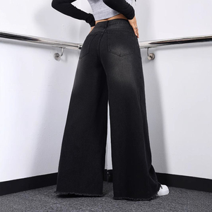 Celana Jeans Wanita Model Baggy Distressed Desain Vintage Streetwear Kaki Lebar Bordir Kasual Custom Denim - Product Image 3
