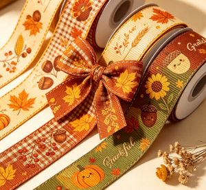 Satin Hanukkah Luxury Hot-stamp Ribbon Maple Leaf <b>Pinecone</b> Wheat Blessing Print Organza Durable Decorative Tape Gift Wrapping - Product Image 3
