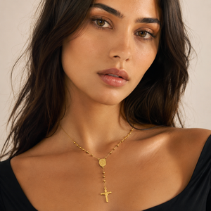 Collar con Cruz <span class=keywords><strong>de</strong></span> la Virgen María en Acero Inoxidable y Titanio <span class=keywords><strong>de</strong></span> 6mm, Cadena <span class=keywords><strong>de</strong></span> Cuentas, Joyería <span class=keywords><strong>de</strong></span> Lujo para Hombre y Mujer - Product Image 2