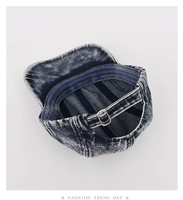 Casquette de baseball non structurée à 6 panneaux en denim délavé, broderie flamme 3D, points PVC, style vintage américain, boucle métallique, motif fruit