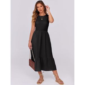 FOXA Women Midi Dress High Neck Sleeveless Knitted A-Line Casual Beach Dress With Pockets Breathable Summer Wear - Product Image 5