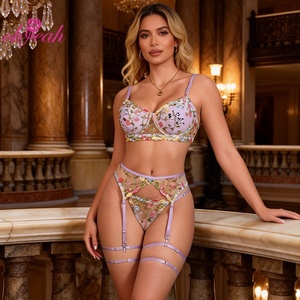 Conjunto de Lencería Sexy Transparente para Mujer, Sujetador y Bragas de Alta Calidad Morado Claro Talla Grande para Damas - Product Image 1