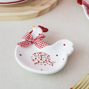 Assiette en céramique rouge à motif de dessin animé en forme de poulet, pour dessert, <span class=keywords><strong>petit</strong></span>-déjeuner, thé de l'après-midi, style moderne et simple, forme irrégulière, <span class=keywords><strong>Chine</strong></span> - Product Image 3