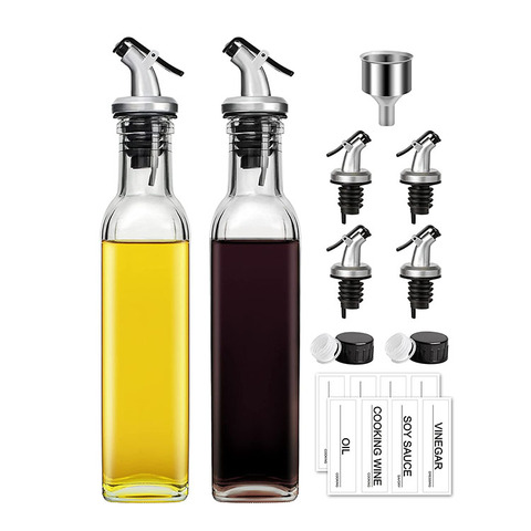 8oz Glass Olive Oil Dispenser Bottle 250ml Clear Oil & Vinegar Cruet With Pourers and Funnel Olive Oil Carafe for Kitchen