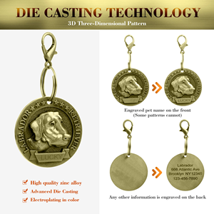Placa de Identificación para Perro de Bronce con Relieve Tridimensional Grabado, Etiqueta Antipérdida para Mascotas con Cadena - Product Image 2
