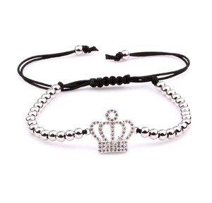Braccialetto dell'<span class=keywords><strong>Amicizia</strong></span> Fatto a Mano con <span class=keywords><strong>Charm</strong></span> Corona Pavé di Zirconi Cubici di Alta Qualità e Perline in Acciaio Inossidabile da 4mm per Uomo e Donna - Product Image 4