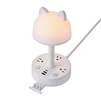 Lámpara de Escritorio con Forma de Cabeza de Gato SUZHERM, Enchufe de 3 Posiciones, 2 Puertos USB, 1 Puerto Tipo C, Enchufe Estándar Americano, Cable de 2 m, Resistente al Fuego