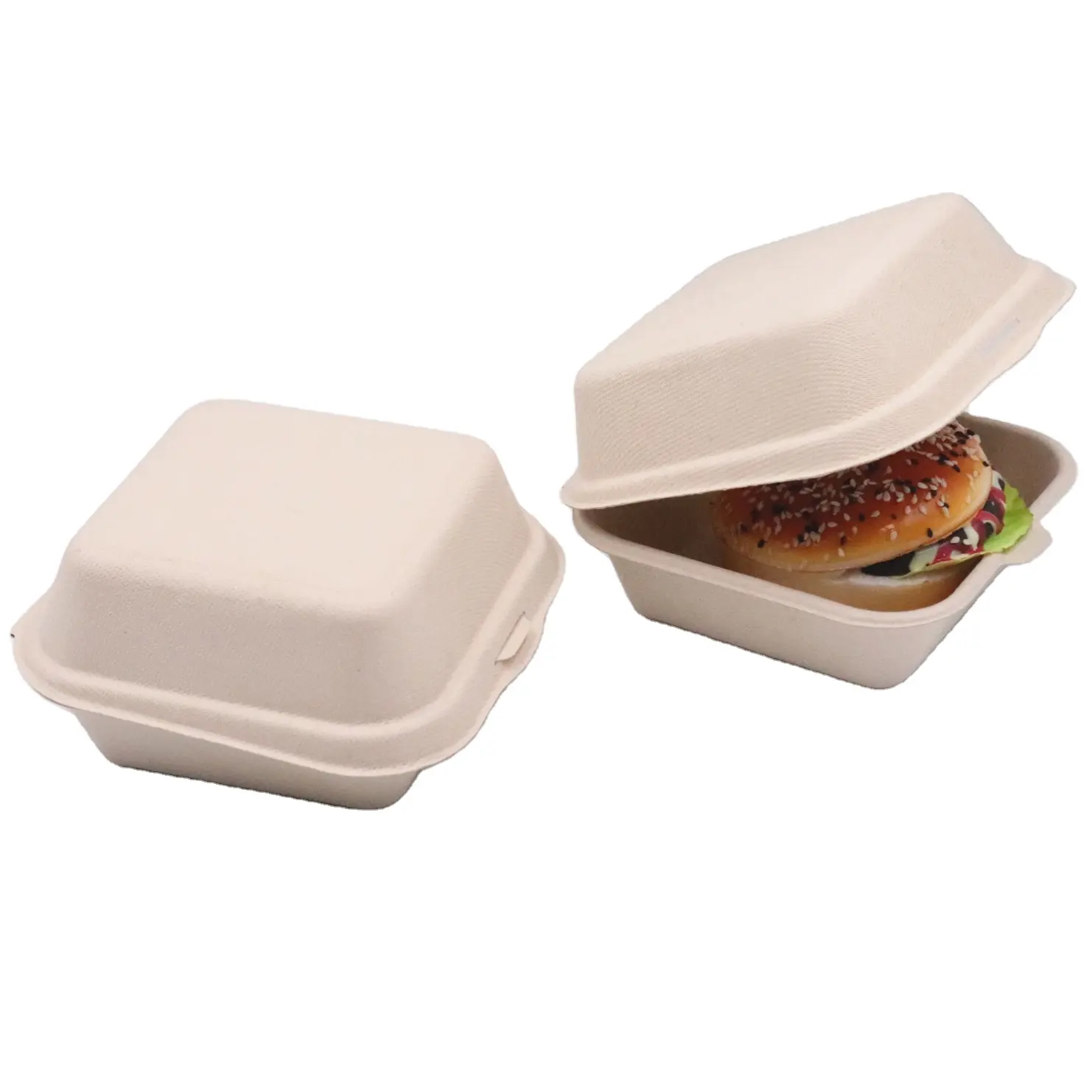 Özel toptan bagasse hamburger kapaklı kutu büyük mac. Hamburger kutusu % 100% biyolojik olarak parçalanabilir bagasse hamburger burger kutusu