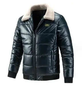 High quality custom Leather Coat Warm fur collar overcoat men's winter jackets coats Fashion Jackets