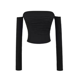 Stacked <b>One</b> Shoulder Solid Color Long Sleeve <b>Top</b> - Product Image 6