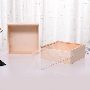 Caja de almacenamiento de madera cuadrada de 20x20x8cm, hecha a mano, de color natural, de madera contrachapada, con tapa extraíble para dulces o artículos pequeños. - Product Image 1
