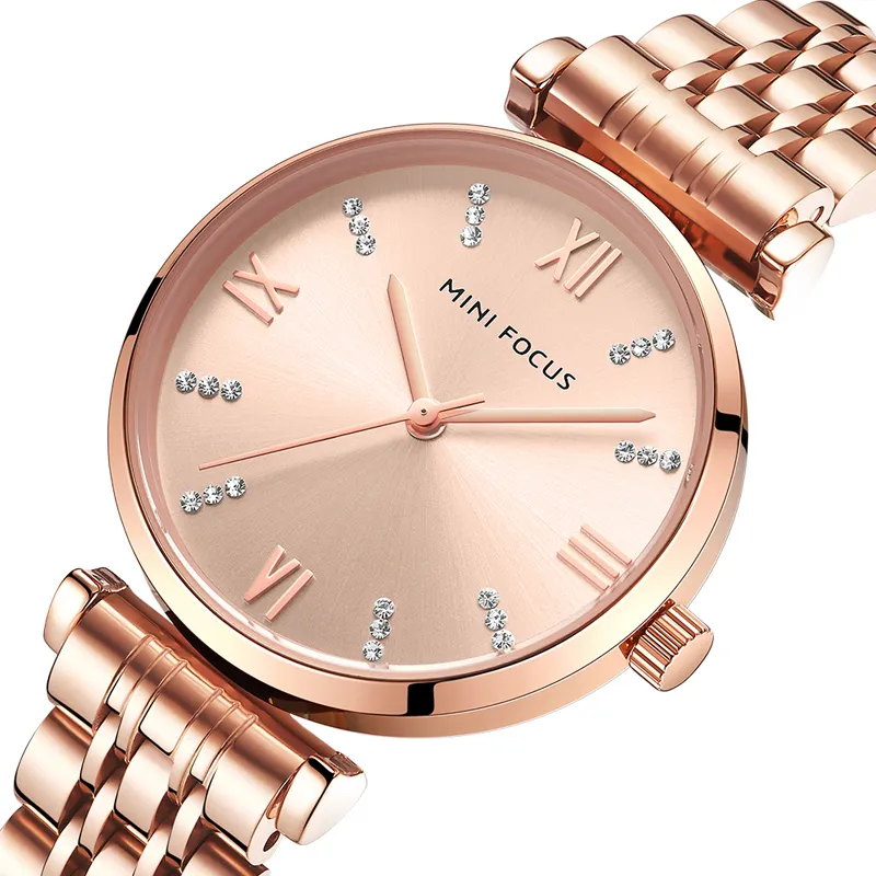 MINI FOCUS 0355L Elegant Woman Watch Brand Female Wristwatch Japan Movt 30M Waterproof Gold Analog Geneva Quartz Watch