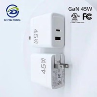 Cargador Rápido GaN PD45W con Tipo-C PD 3.0 para Laptop, Teléfono Móvil y Reloj Inteligente, Estándar Estadounidense, Plegable, Certificado UL