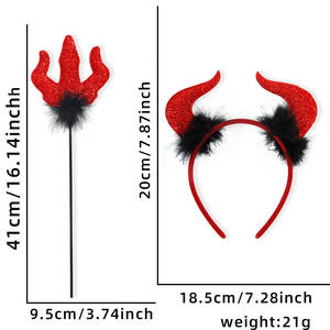 Halloween Red Devil Set Festival Bola <span class=keywords><strong>de</strong></span> <span class=keywords><strong>maquillaje</strong></span> Accesorios <span class=keywords><strong>de</strong></span> rendimiento Cuerno <span class=keywords><strong>de</strong></span> toro Diadema Trident Bastón Accesorios <span class=keywords><strong>de</strong></span> <span class=keywords><strong>disfraz</strong></span> - Product Image 2
