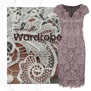 Hot Sale Ivory White Polyester Paisley Guipuire Lace Fabric for Women Dress SS121217-EMB02
