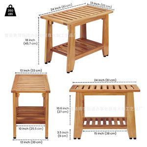 Ti Zun Wooden Shower Stool Solid Wood Double Layer <b>Storage</b> Bathroom Bench With Towel Rack And Shelf For <b>Bath</b> Toiletries - Product Image 4