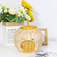 Panier de rangement en rotin tressé à la main, style moderne minimaliste en forme de citrouille, écologique, avec couvercle, design flexible pour le salon