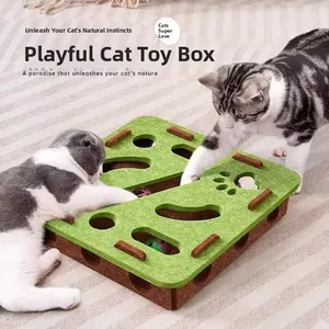 Caja de juguete interactiva de fieltro cuadrada para gatos, laberinto de <span class=keywords><strong>juego</strong></span> de inteligencia con comedero lento para uso en interiores, 3 bolas con cascabel, rascador suave para gatitos - Product Image 2