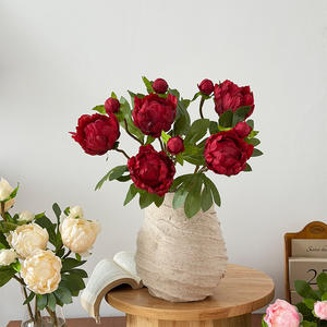 Fleurs artificielles Vansi pivoine à deux têtes en soie, haute simulation, blanc, rose, jaune, orange, champagne, branche unique, pour décoration de mariage - Product Image 2