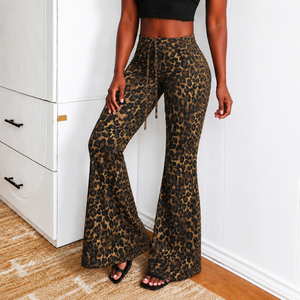 Leopard Print Wide Leg Pants <b>Drawstring</b> <b>Trousers</b> Loose Fit Women's Pants Casual Wear - Product Image 3