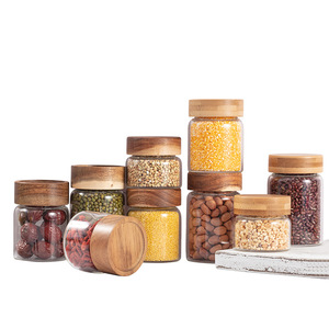 Customized Airtight High Borosilicate round Square Glass Food Storage Container Jars with bamboo lids
