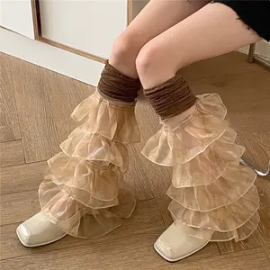 King Mcgreen Star y2k Leg Warmers 2000s Women Ruffled Lace Patchwork Thigh High Socks Lolita Style Boot Cuffs Cover Streetwear