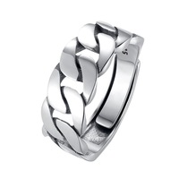 Bague unisexe ajustable à maillons ouverts, style vintage, plaqué argent, chaîne cubaine, bijoux tendance punk hip-hop pour hommes et femmes
